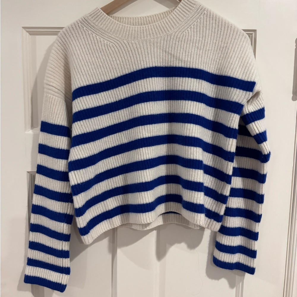 La Ligne White and Blue Striped Crewneck Sweater